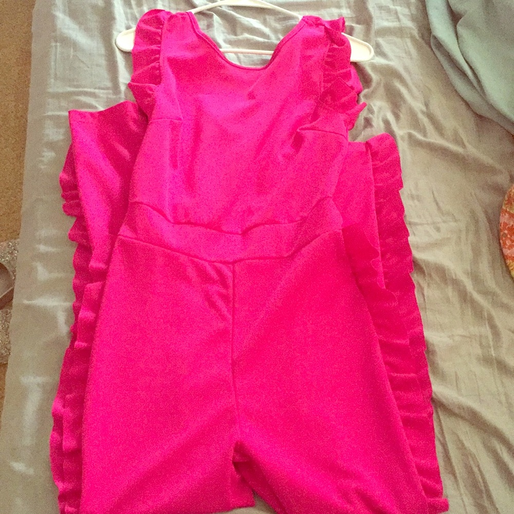 Bodycon pink pants romper w/ruffles